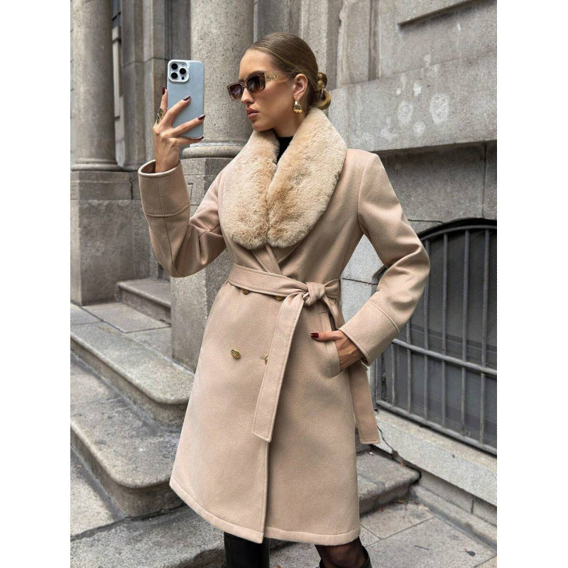 Elegant Double-breasted Trench Coat With A Tie Belt