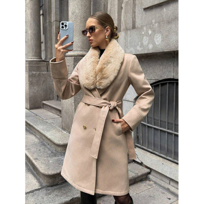 Elegant Double-breasted Trench Coat With A Tie Belt