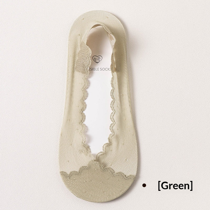 Womens Lace Invisible No-show Socks With Silicone Non-slip Backing