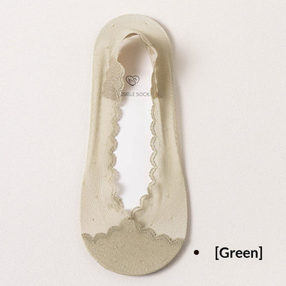 Womens Lace Invisible No-show Socks With Silicone Non-slip Backing