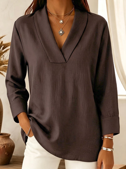 Womens Relaxed-fit Three-quarter-sleeve V-neck Blouse
