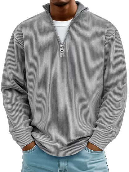 Autumn And Winter New Men's Casual Stand-Up Collar Zipper Corduroy Long-Sleeved Men's Polo Shirt Sweatshirt