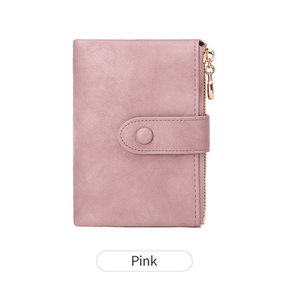 New Womens Retro Short Trifold Wallet With Dual Zippers And Multiple Card Slots