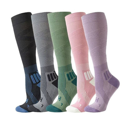 Womens Solid-color Compression Sock Four-season Terry-lined Thickened And Color-blocked