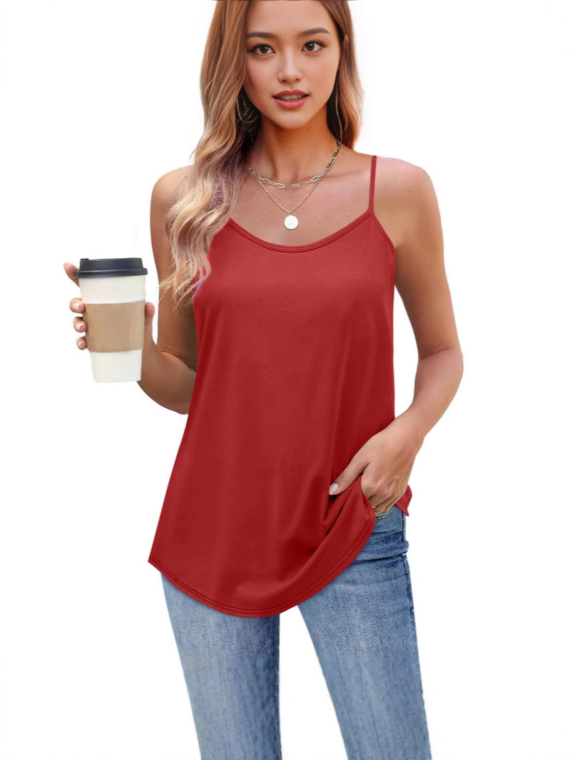2025 Cross-border Europe And America Amazon New Summer Women's Milk Silk V-neck Adjustable Thin Shoulder Strap Vest Women