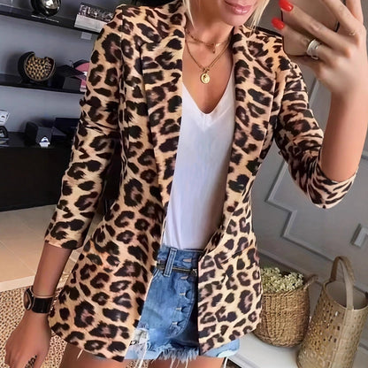 New Womens Leopard-print Blazer