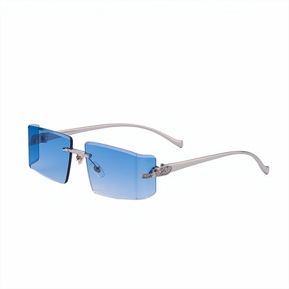 Womens High-end, Diamond-embellished, Curved, Rimless Sunglasses In European And American Style