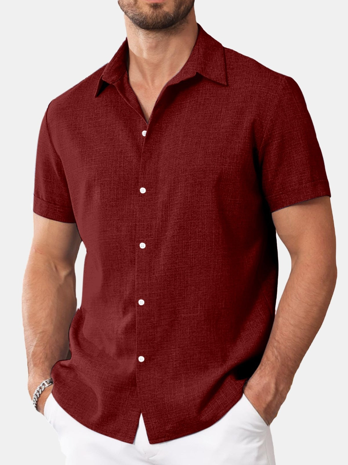 Mens Short-Sleeved Printed Casual Shirt