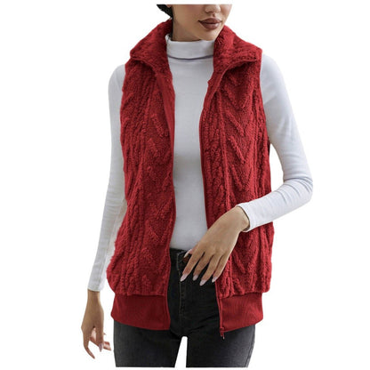 Thickened Jacquard Double-Faced Fleece Sleeveless Vest For Women