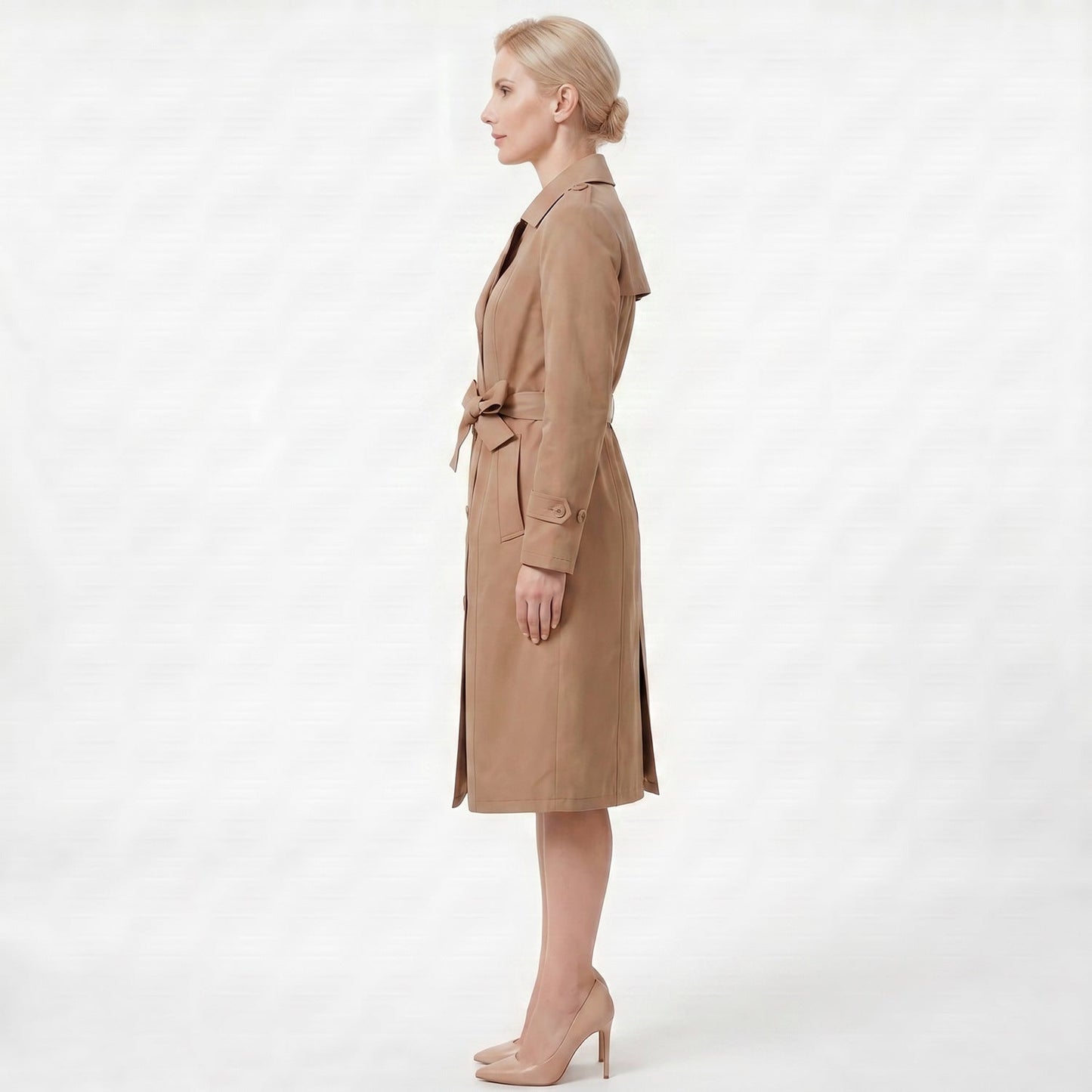 Casual Waist-cinching Long-length Elegant Womens Double-breasted Coat