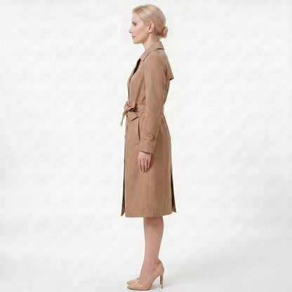 Casual Waist-cinching Long-length Elegant Womens Double-breasted Coat