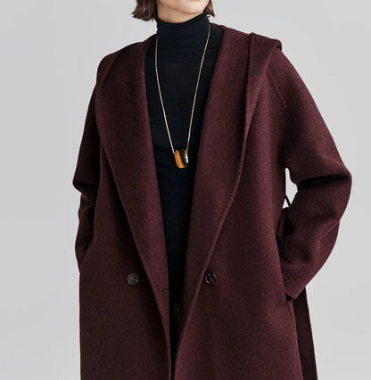 Hooded Oversized V-neck Cashmere Bathrobe Coat