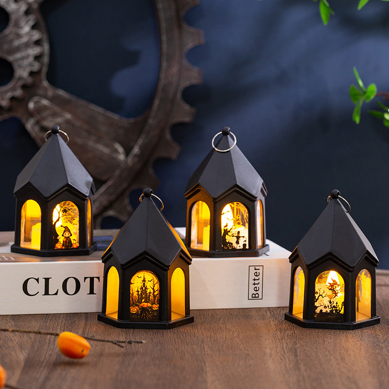 Halloween Pumpkin Lantern Children's Portable Halloween Castle Wind Lantern Ornaments Halloween Decoration Pendant Props