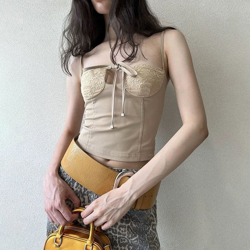 Lace-Panel Camisole Slimming Top With Straps