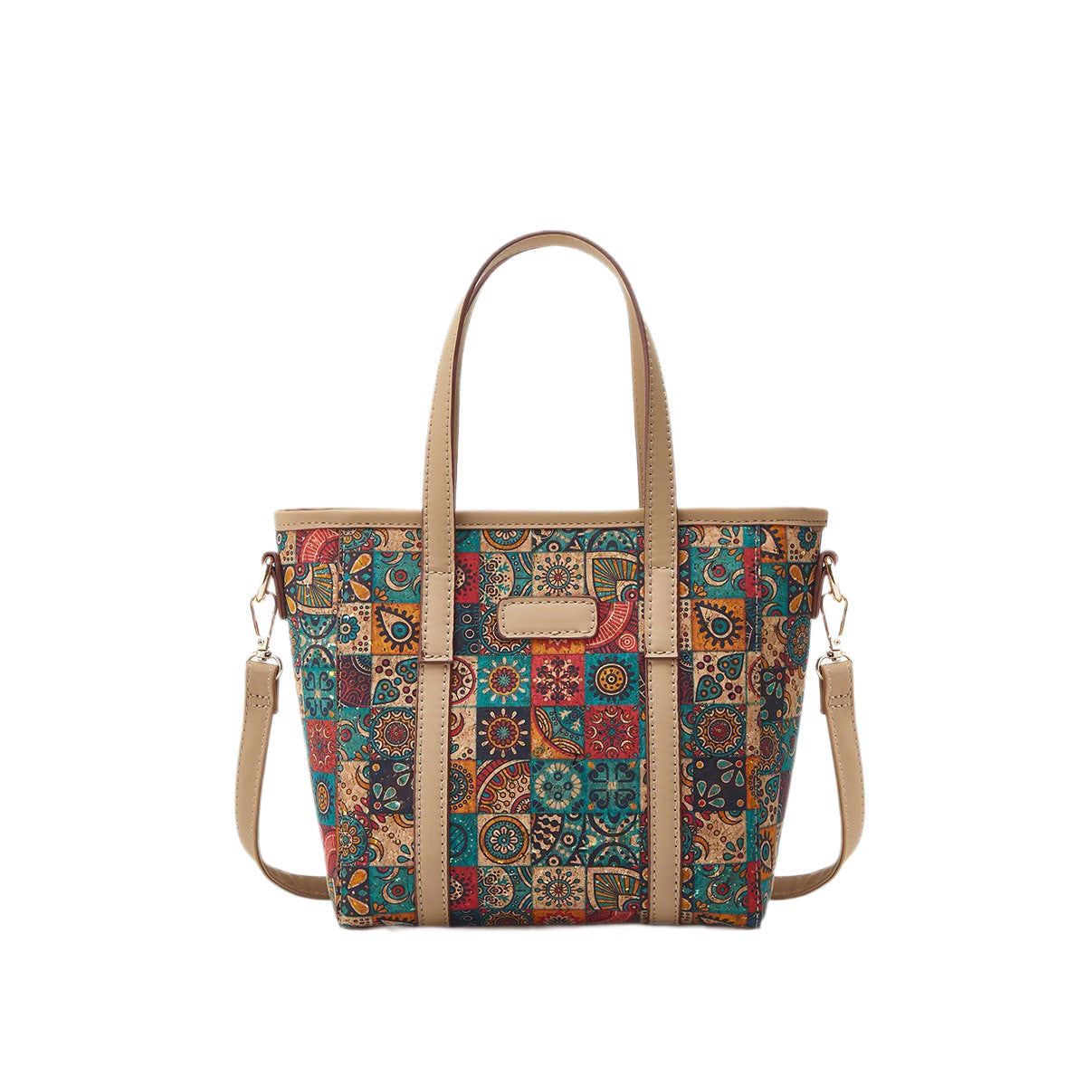Printed Cork Bohemian Shoulder Tote Bag