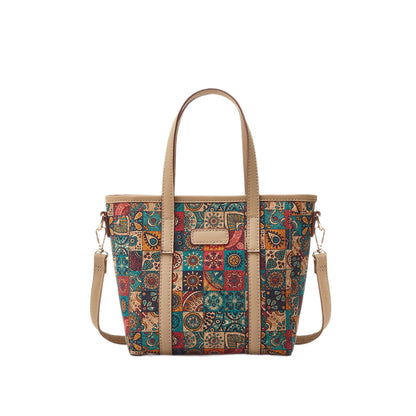 Printed Cork Bohemian Shoulder Tote Bag