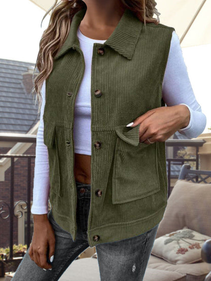 Corduroy Patchwork Sleeveless Cardigan Vest