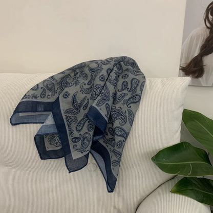 Korean-style Cashew Flower Cotton-Linen Square Scarf For Women
