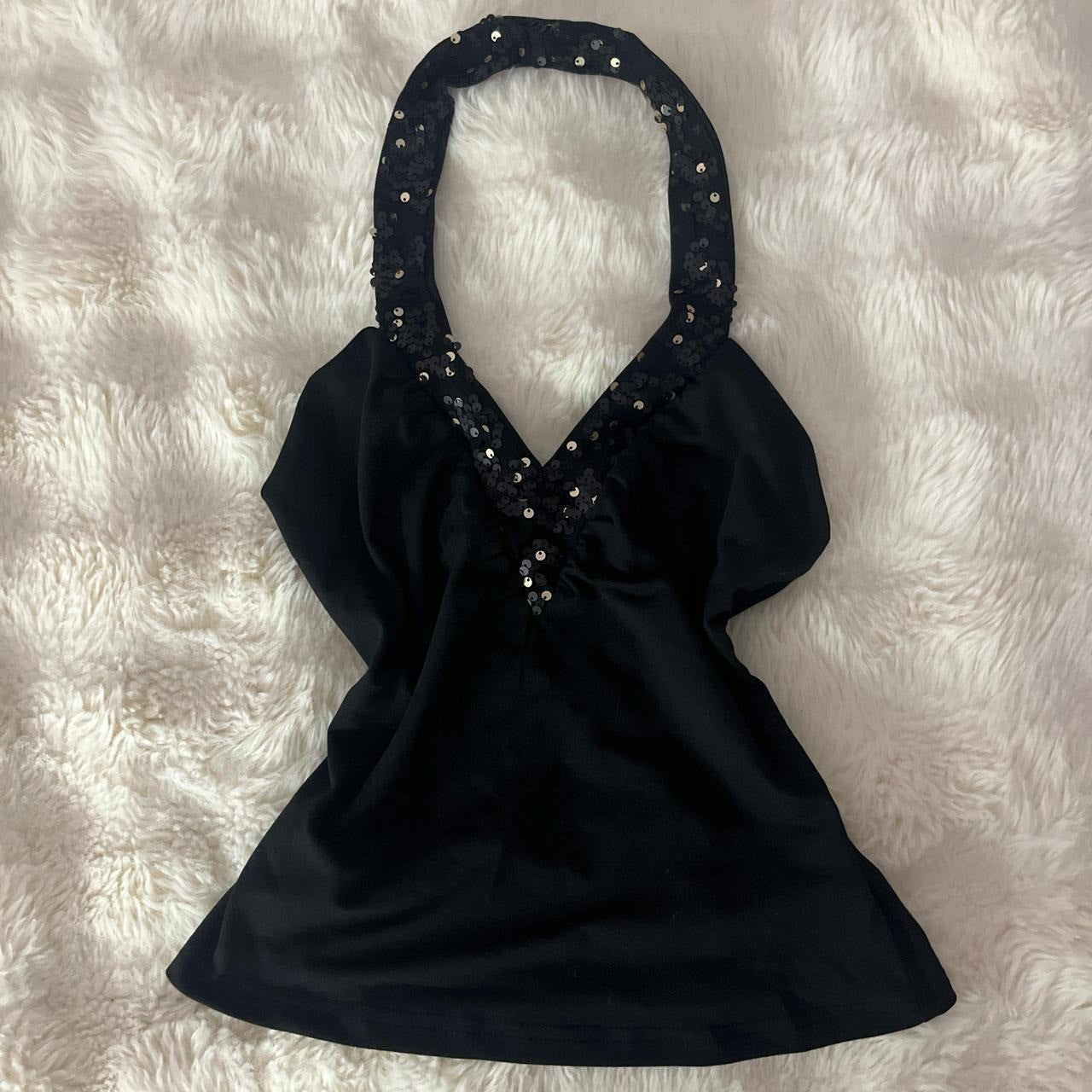 New Sequined Halter-neck V-neck Sleeveless Top For Women