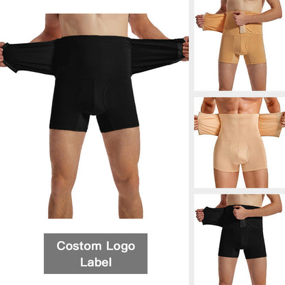 Men's Shapewear Boxer Shorts High-Waisted Solid Color Buttoned Tummy Control And Butt-Enhancing Shorts