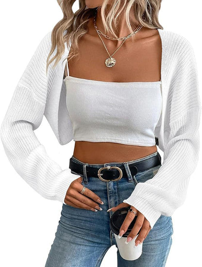European And American Knitted Sweater Women's Cardigan Shawl Cross-border Foreign Trade Long-sleeved Knitted Short Short Top Shawl Front Cardigan Women