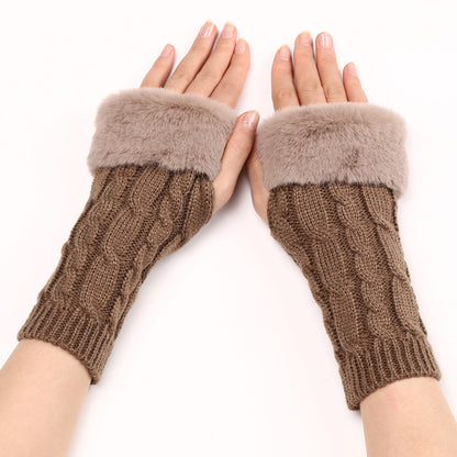 Women's Cable Knit Arm Warmers - Open End Half Finger Gloves with Wool Lining for Fall Winter Cold Weather
