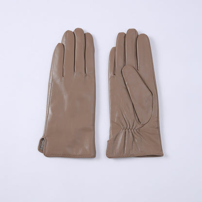 Womens Solid-Color Fleece-Lined Thermal Leather Gloves