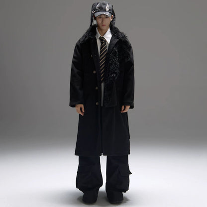 Color-block Design Over-the-knee Trench Coat Silhouette Plus-thick Cotton Coat