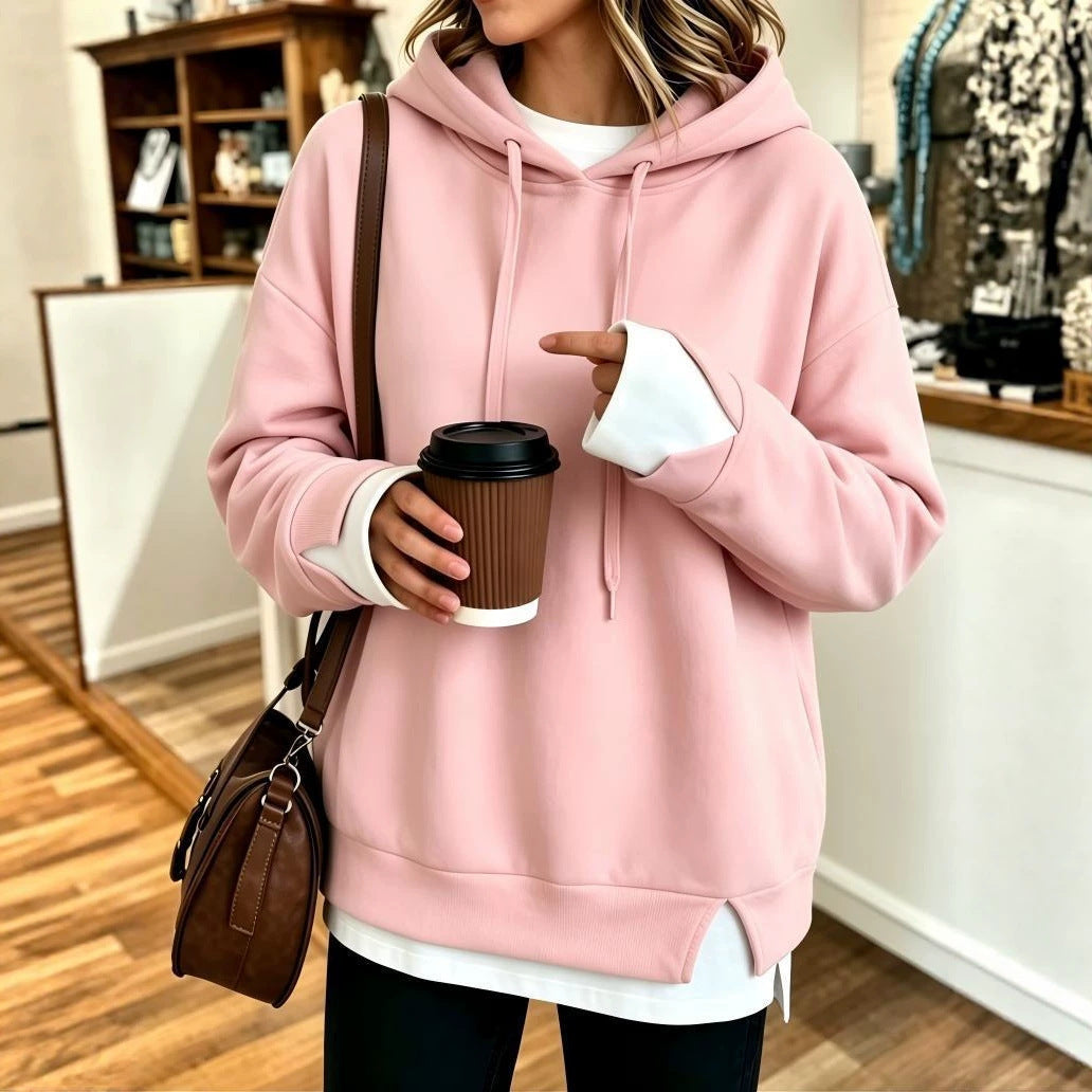 New Fallwinter Womens Faux Two-piece Hooded Sweatshirt