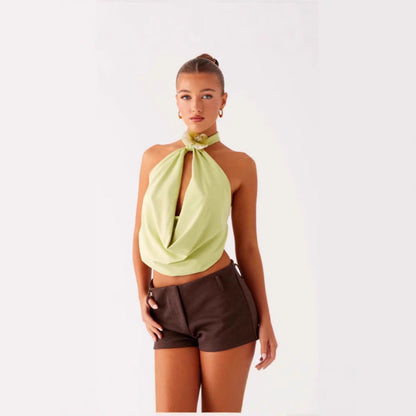 Sleeveless Backless Halter-Neck Lace-Up Deep-V Camisole Top For Women