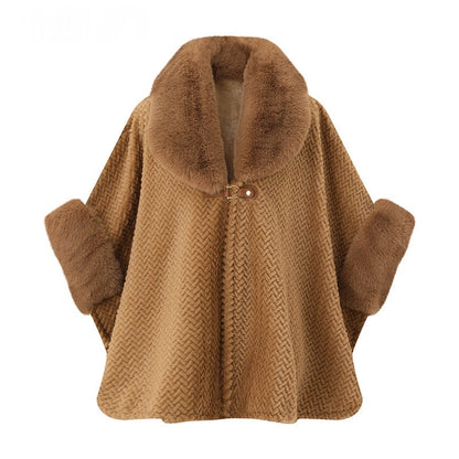 Solid-color Large Fur-collar Shawl