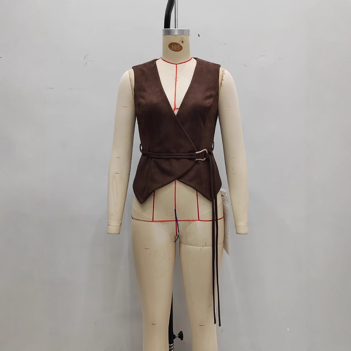 Suede Vest Top Fashionable Retro Warm Cross-Over Waistcoat