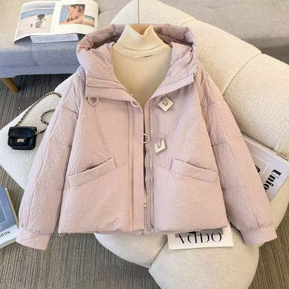 Solid-color Loose-fitting Short Cotton-padded Coat For Women