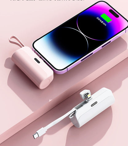 Mini Emergency Power Bank – 3300mAh Portable Charger with Built-In Cable