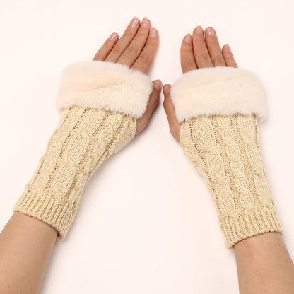 Women's Cable Knit Arm Warmers - Open End Half Finger Gloves with Wool Lining for Fall Winter Cold Weather
