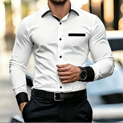 Mens Business-Casual Wrinkle-Free Contrast-Color Shirt