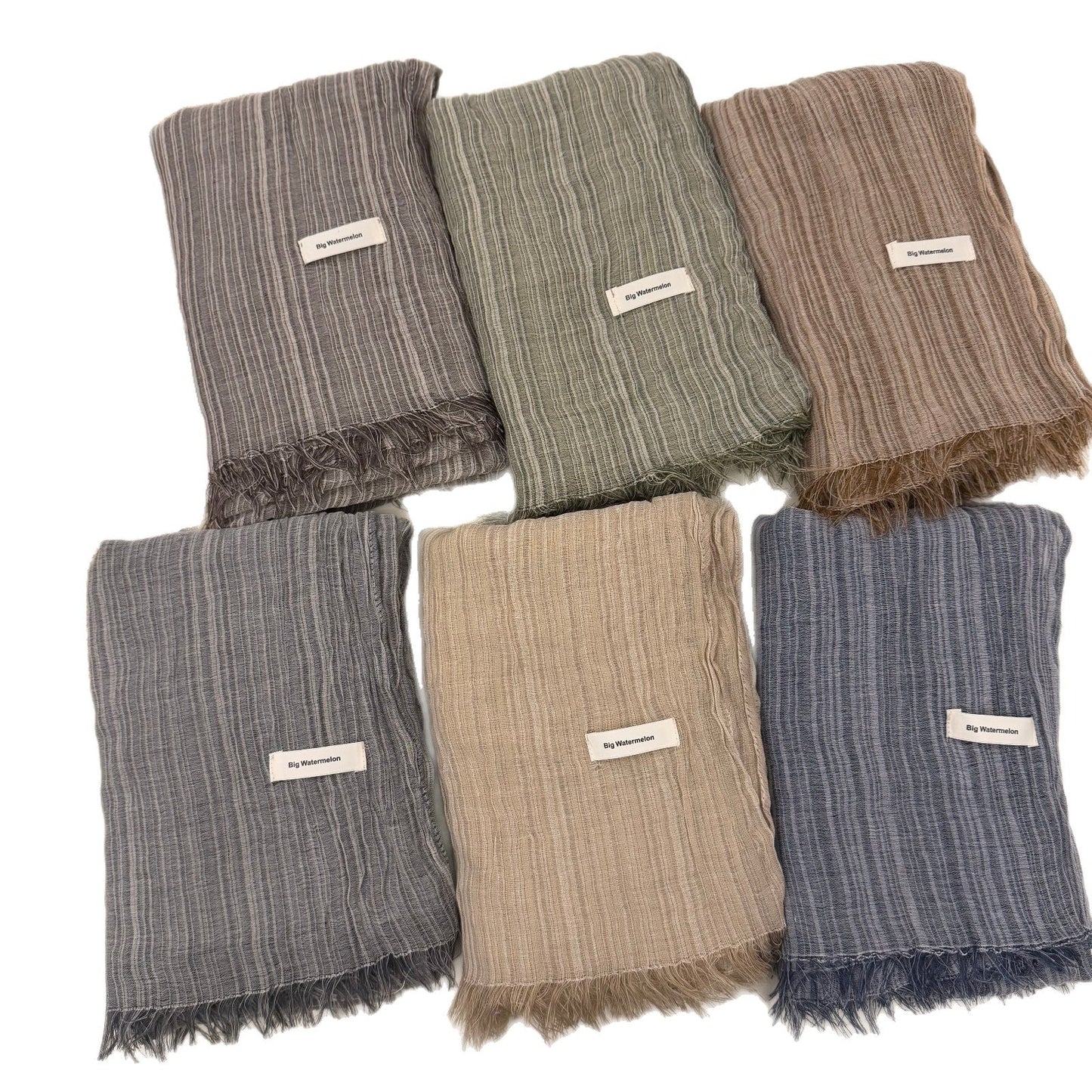 Striped Pleated Cotton-Linen Scarf