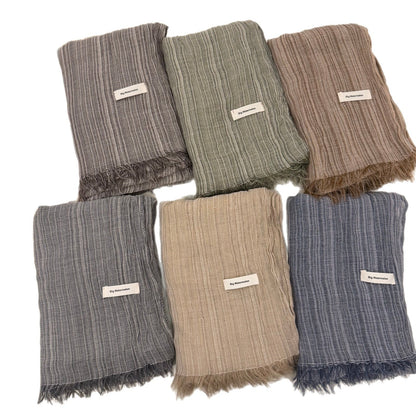 Striped Pleated Cotton-Linen Scarf