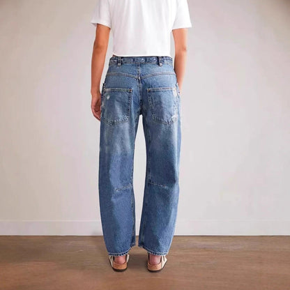 Retro Patchwork Wide Ocketed Distressed Jeans
