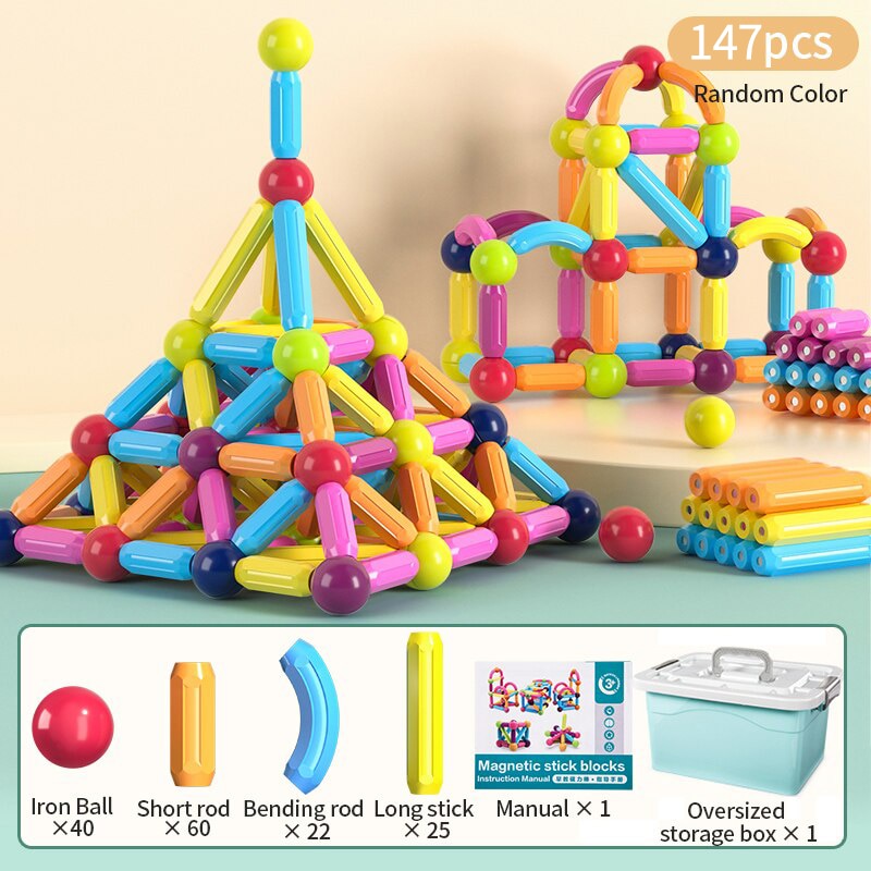 Montessori Educational Toys for Kids: Magnetic Construction Set with Magnetic Balls and Stick Building Blocks - Perfect Gift for Children