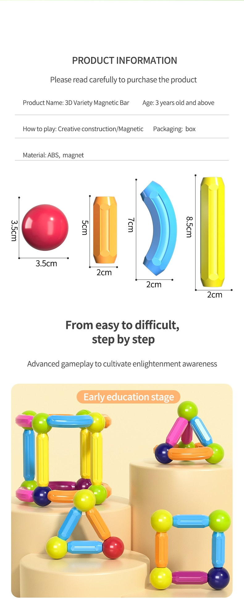 Montessori Educational Toys for Kids: Magnetic Construction Set with Magnetic Balls and Stick Building Blocks - Perfect Gift for Children