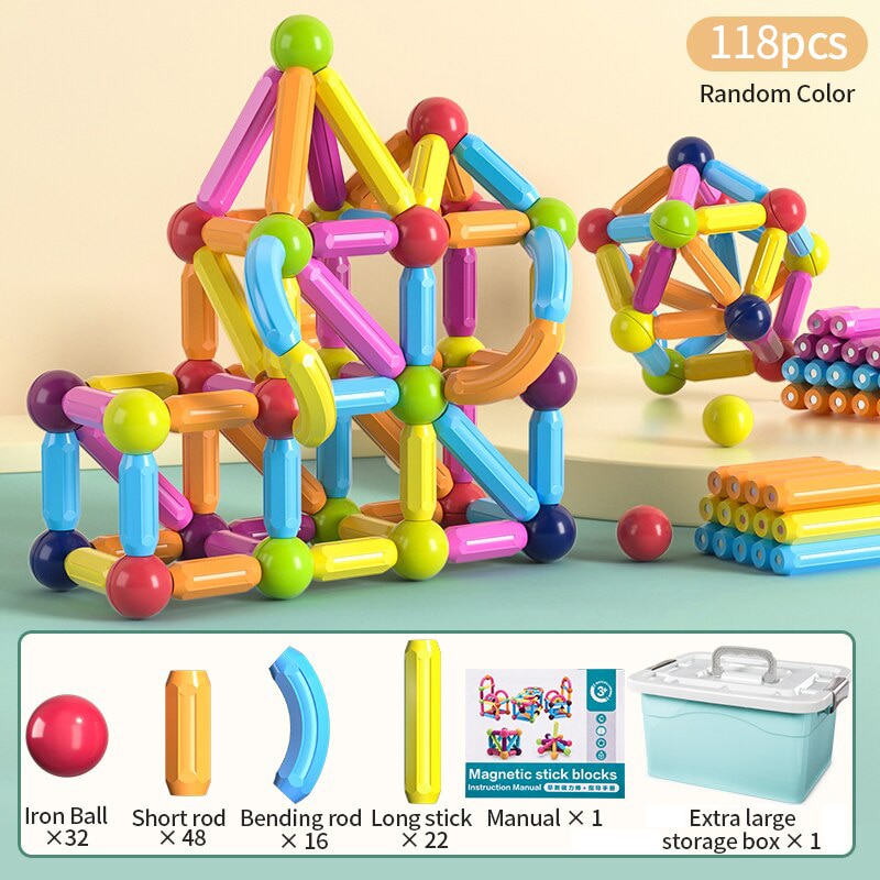 Montessori Educational Toys for Kids: Magnetic Construction Set with Magnetic Balls and Stick Building Blocks - Perfect Gift for Children