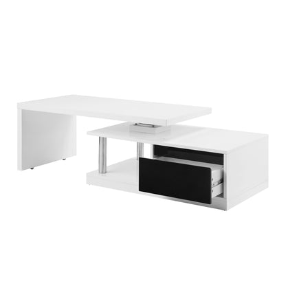 [Flash Sale]Buck II Coffee Table Center Table W/Swivel Top in White & Black High Gloss Finish[US-W]