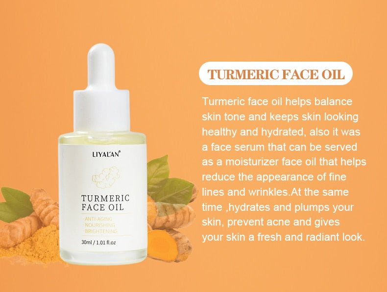 Turmeric Face Skin Care Set Lighten Dark Spots Brightening Anti Acne Aging Serum Oil Whitening Moisturizing Cream Skincare Clean