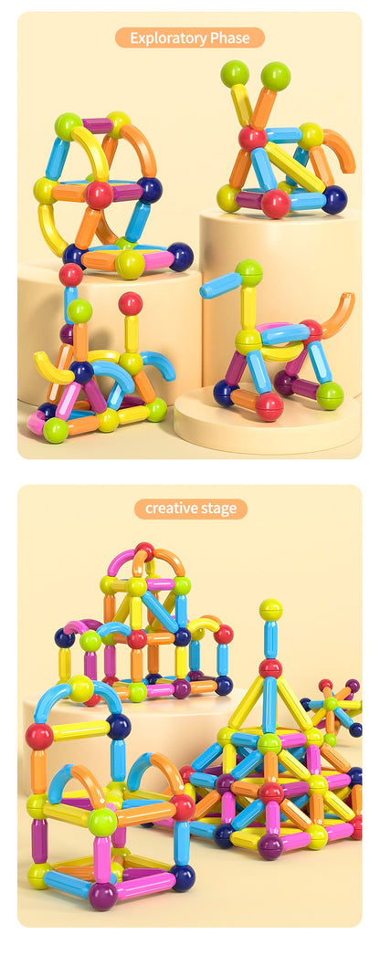 Montessori Educational Toys for Kids: Magnetic Construction Set with Magnetic Balls and Stick Building Blocks - Perfect Gift for Children