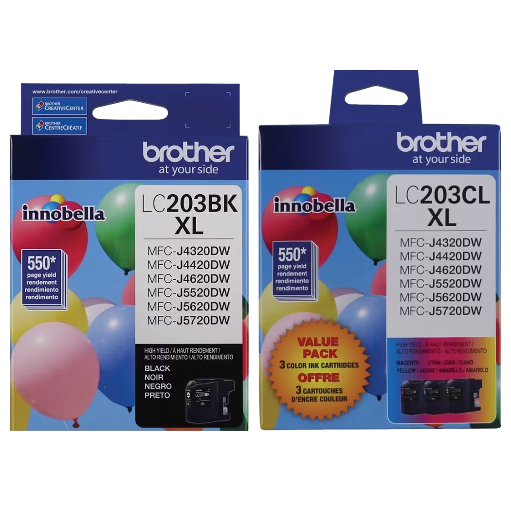 New, Pre-Owned - Brother LC203XL High Yield Black / 3 Color  Ink Cartridge (4-Pack)