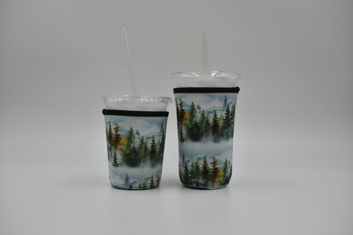 Forest mountain Coffee Sleeve | Reusable Neoprene Iced Coffee Cup Cover 16-24oz Cowboy Print Eco-Friendly Insulator for Grande & Venti Cups