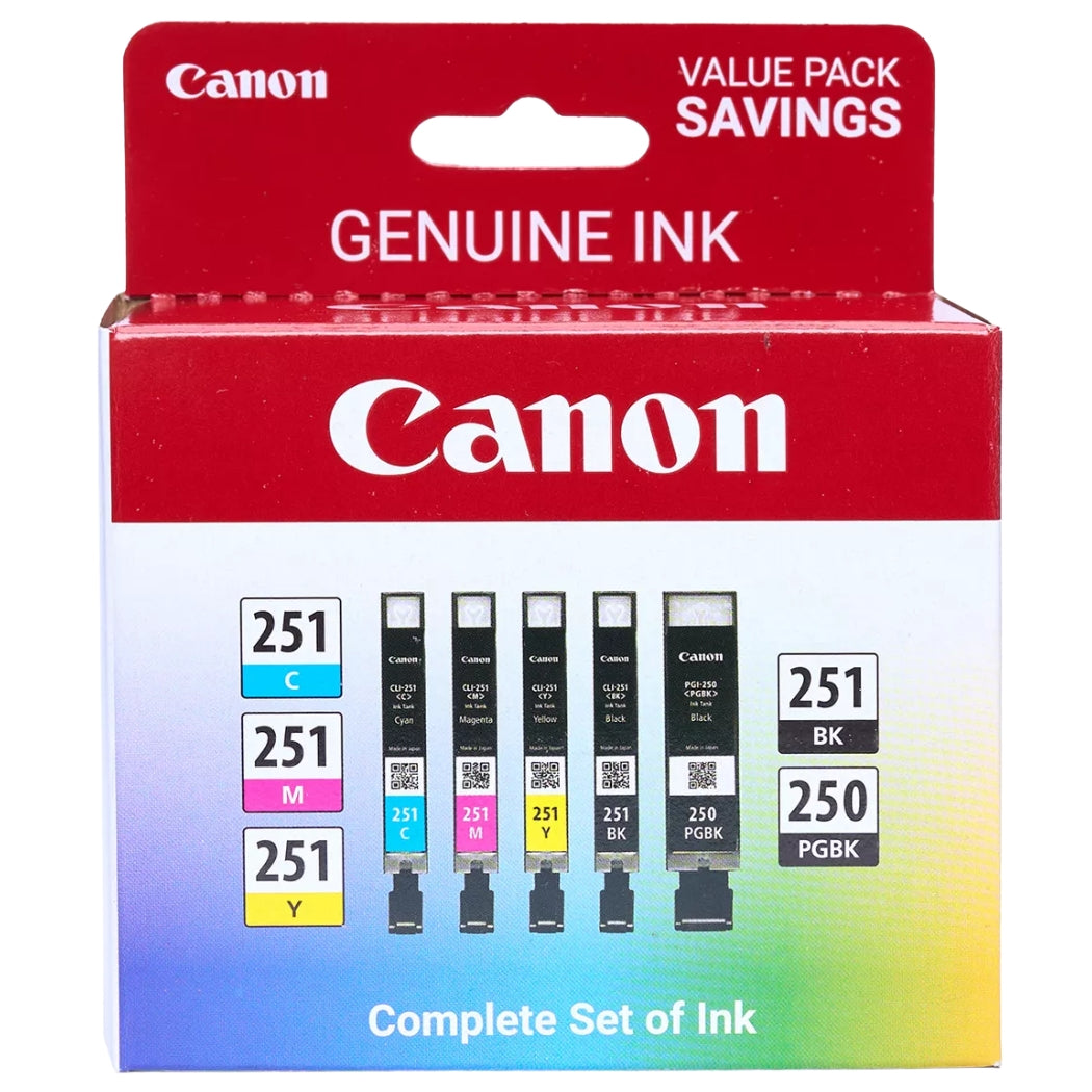 New, Pre-Owned - Canon PGI 250 Black & 251 Black & Color Ink Cartridge ( 5 Pack)