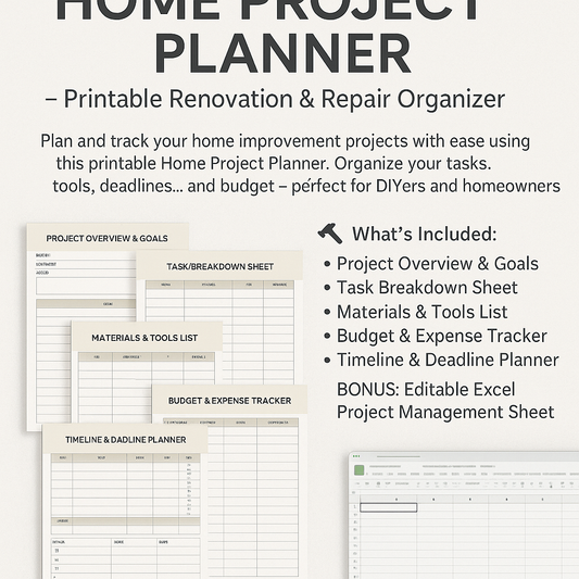 Home Project Planner – Printable Renovation & Repair Organizer