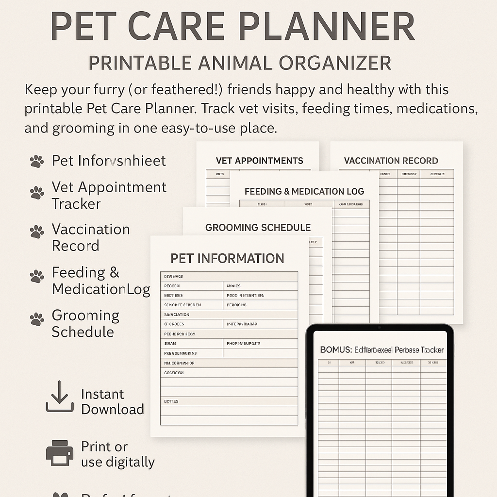 Pet Care Planner – Printable Animal Organizer